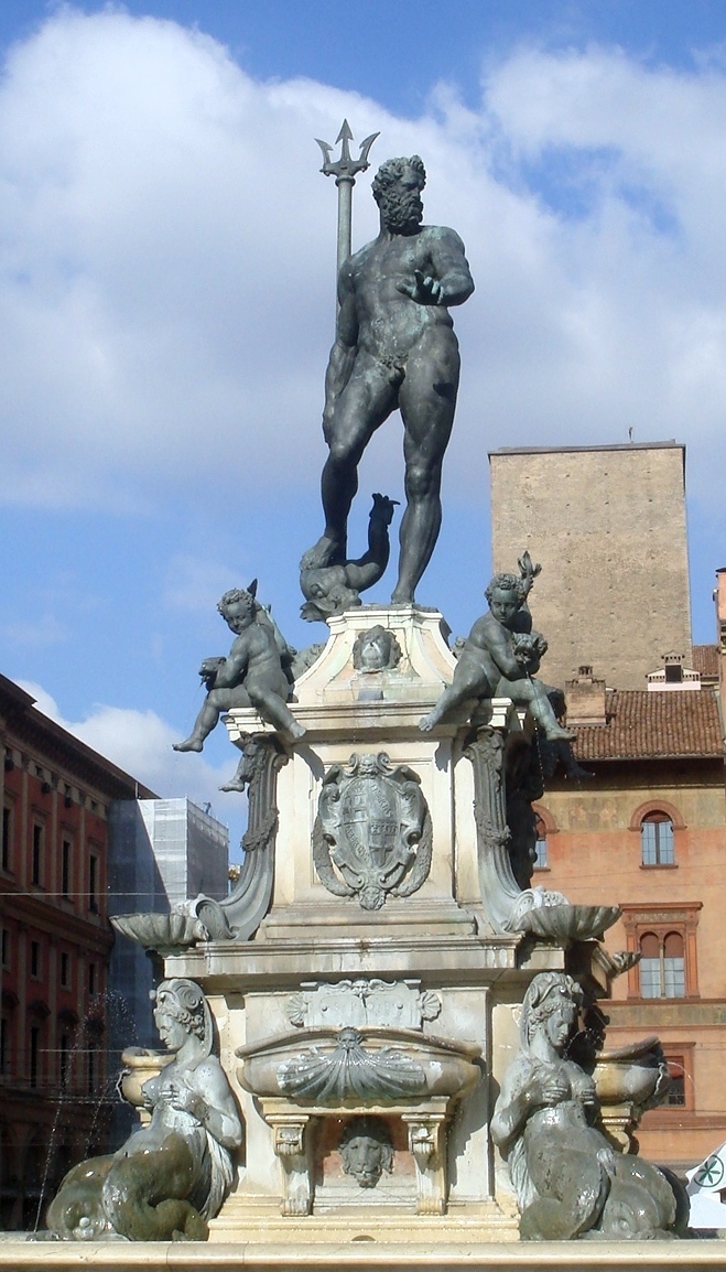 Fontana del Nettuno a Bologna. Il dio si può riconoscere dal tridente