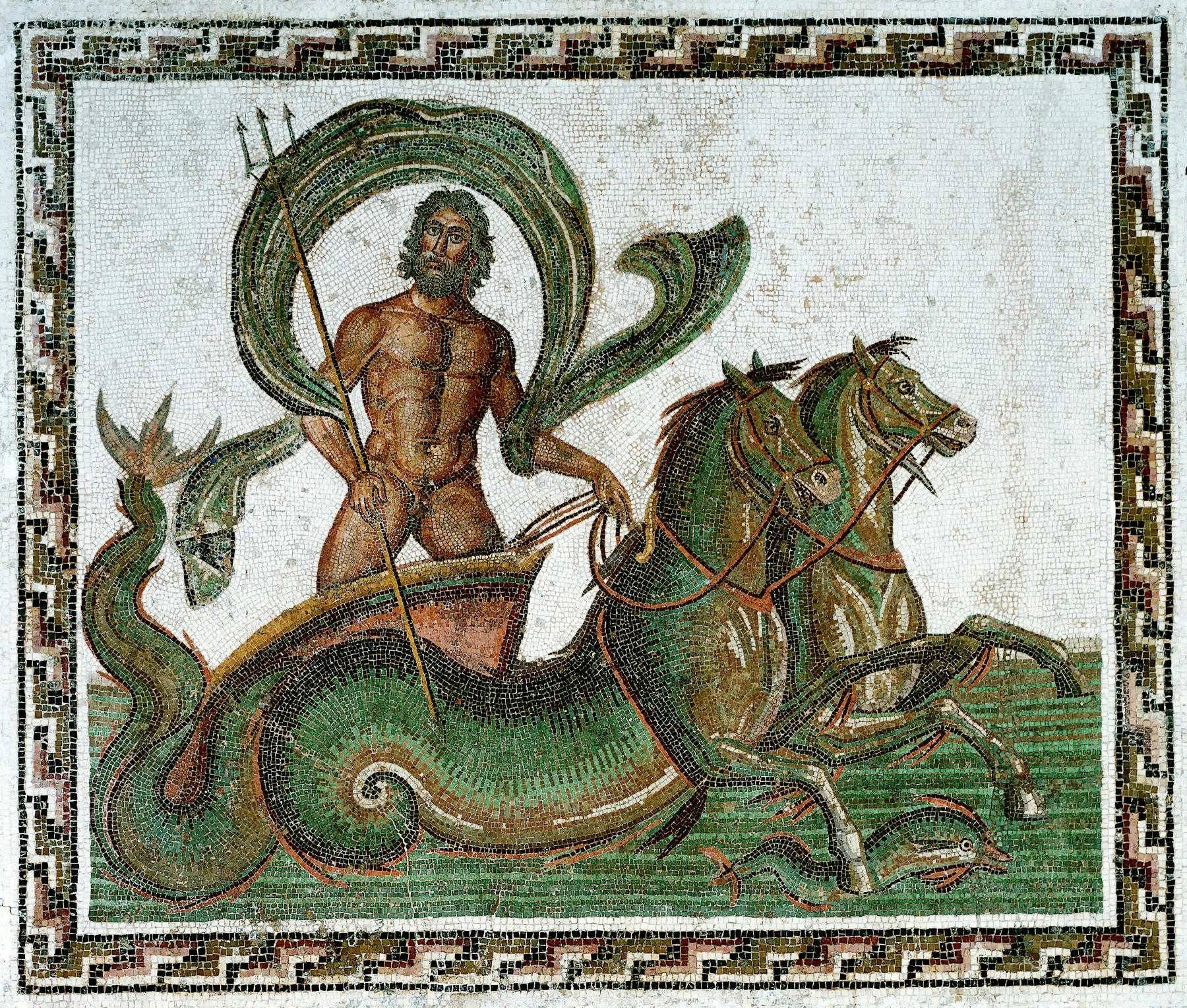 Mosaico del Dio Nettuno sul suo carro, 3° secolo d.C, Susa, Tunisia
