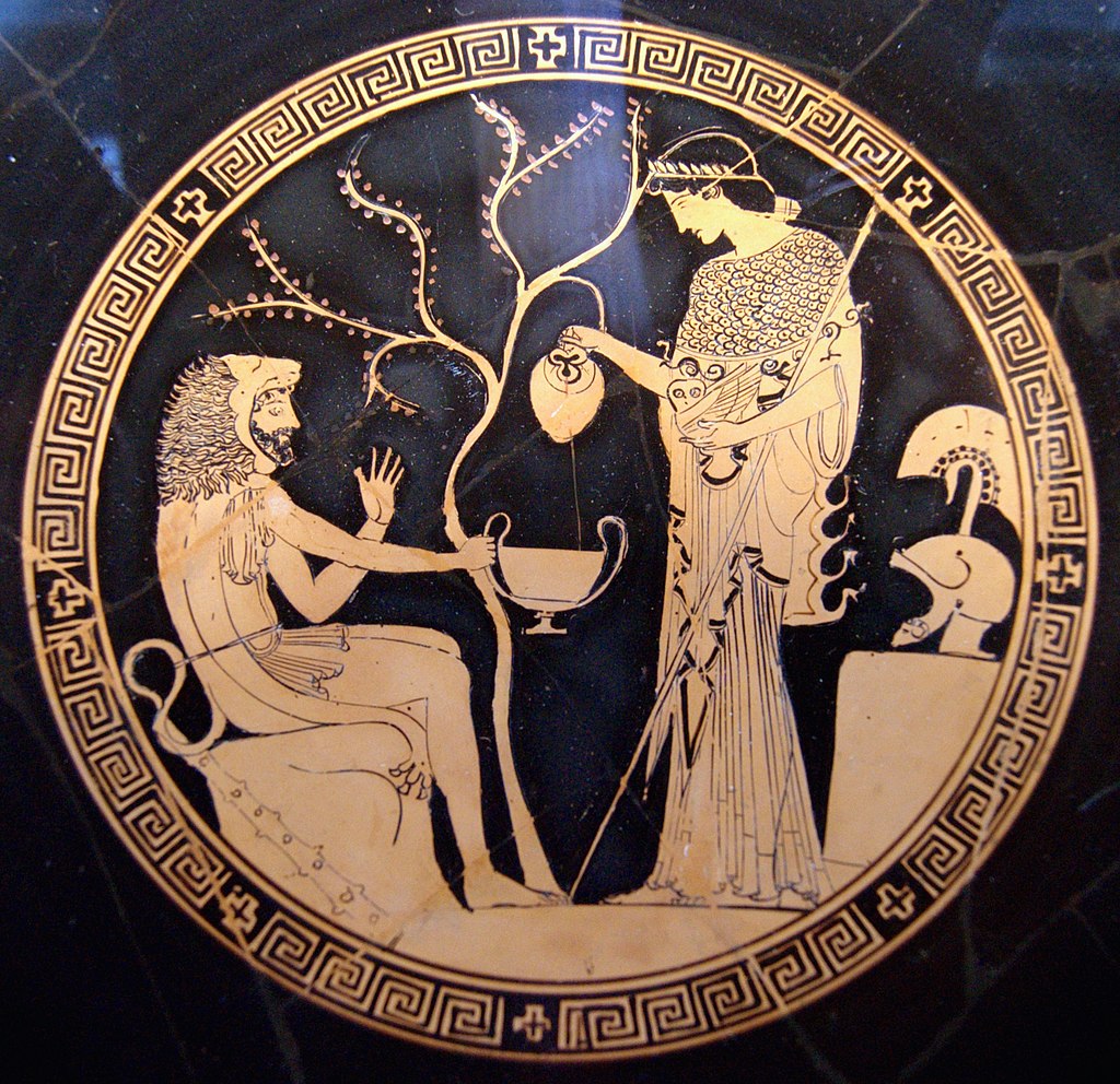 Atena serve del vino ad Ercole, Attribuito a Douris, 490 - 470 B.C., Staatliche Antikensammlungen, Monaco