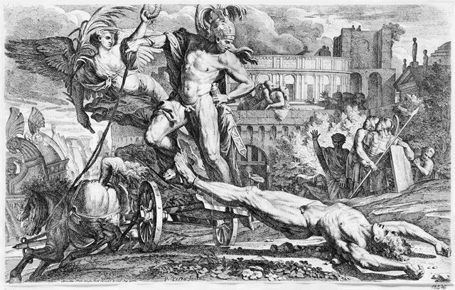 Pietro Testa, Achille traina il corpo di Ettore attorno a Troia, litografia conservata alla biblioteca di Lione