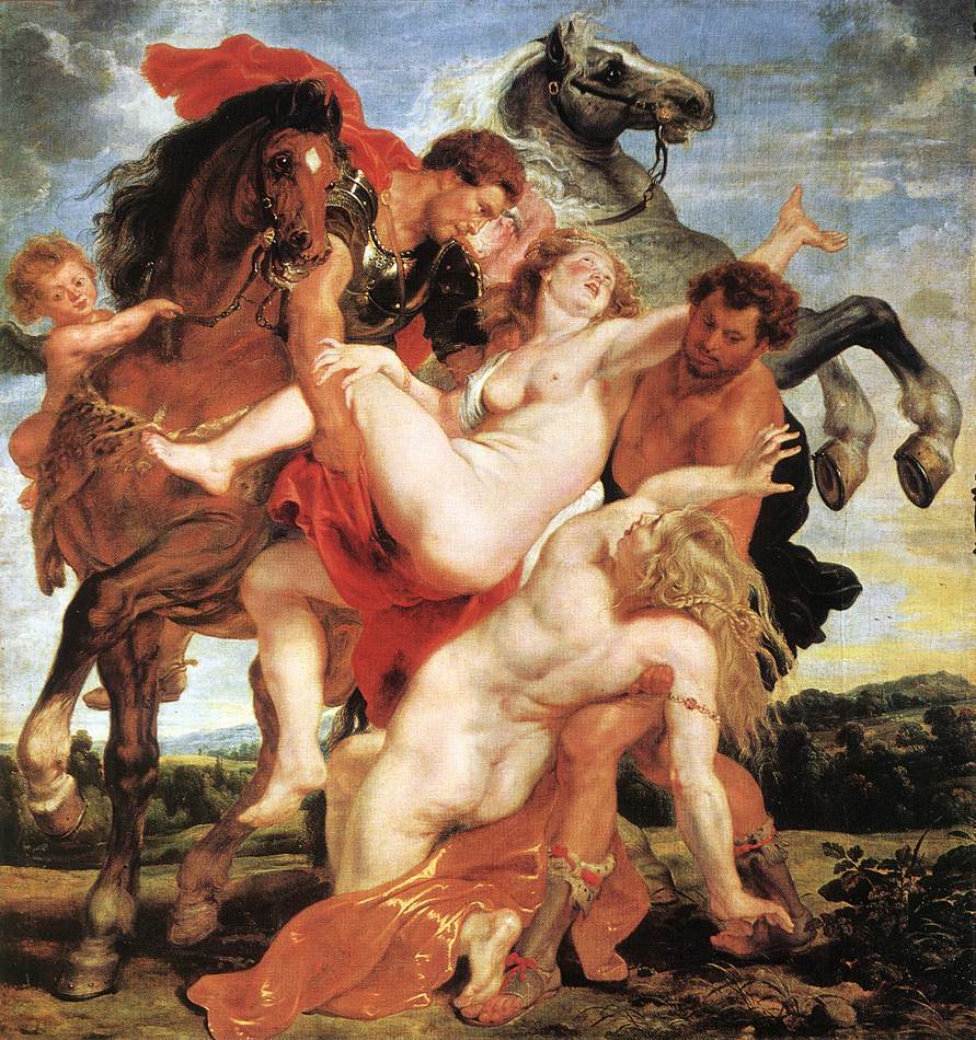I gemelli Castore e Polluce rapiscono le figlie di Leucippo, promesse a Idas e Linceo, in un dipinto di Rubens databile al 1618 ca.
